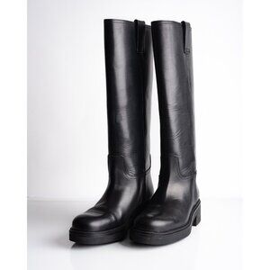 Massimo Dutti Womens Leather Riding Boots Black Knee US 6.5 EU 37 New 1014/450